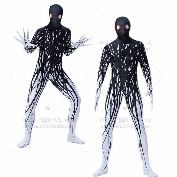 

halloween men's black ghost full coat tight deformation suit printed game suit_rw, Black;red