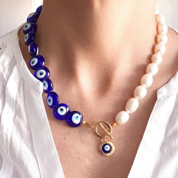 Bohemian Einzigartige Blue Eye Bead Halskette Mode Ethnischen Stil Hals Zubehör Hochwertige Süßwasser Perle Halsband Für Frauen Halsreifen