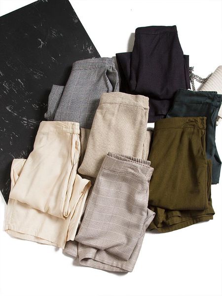 

thickened silk fabric, straight and wide leg pants, casual pants capris women's &, Black;white