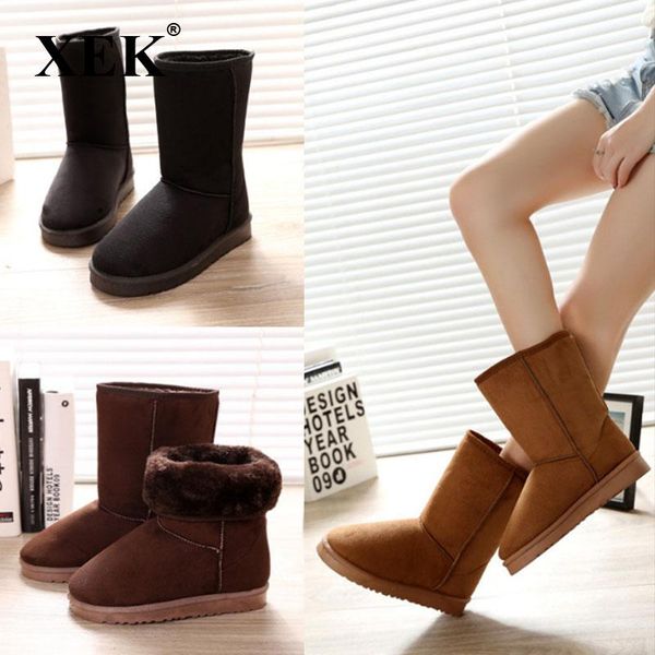 

boots xek 2021 warm solid anti-slip snow women female winter thermal shoes botas mujer plataforma zll412, Black