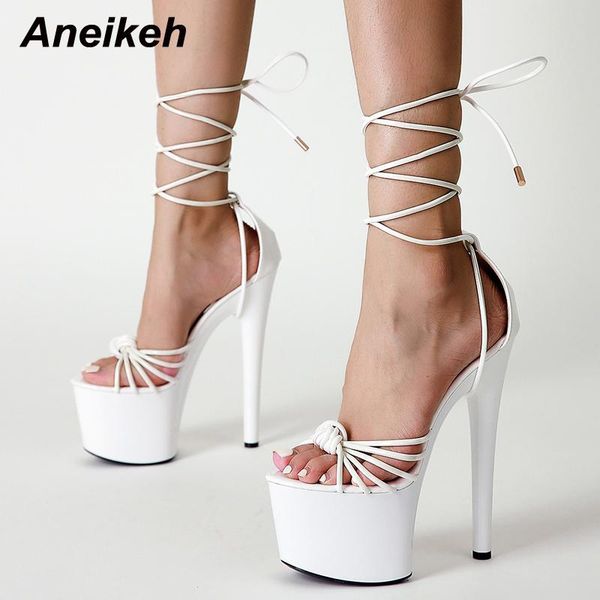 

sandals aneikeh gladiator thin heels narrow band hollow summer shoes for women elegant platform heigh sandalias high 17cm sexy, Black