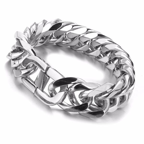 

link, chain 19mm 21mm polishing silver color heavy thick stainless steel curb cuban link bracelet bangle for men 8-11" cuff jewelry, Black