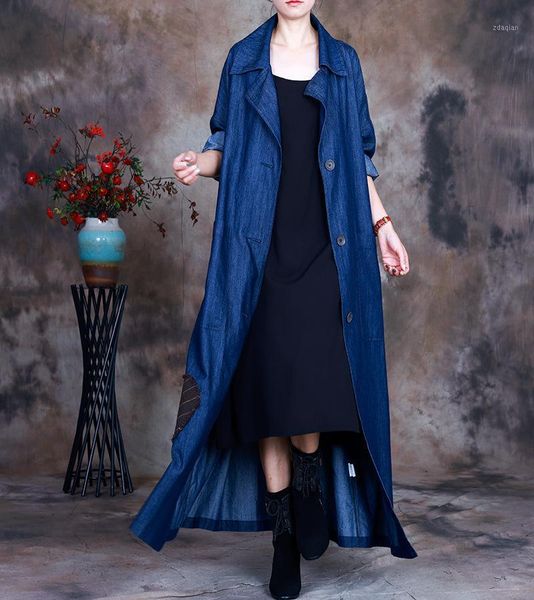 

women's trench coats women autumn patchwork coat outerwear ladies spring denim female 2021 spliced oat, Tan;black
