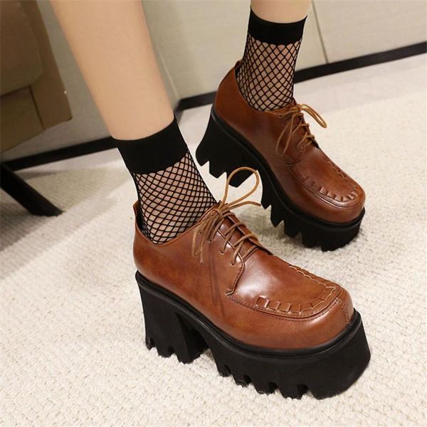 

japanese harajuku creepers women 2021 spring chunky block high heels platform gothic punk rock shoes pumps plus size 44 dress, Black