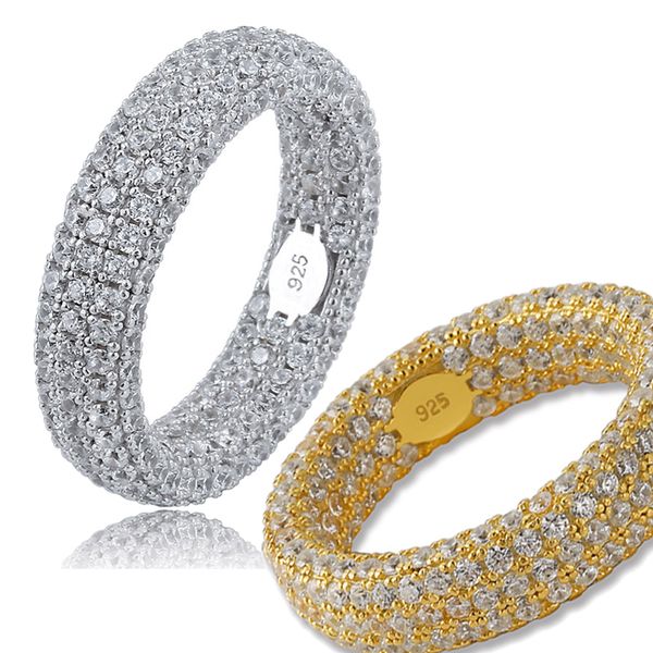 

925 sterling solid silver gold white gold plated iced out cz cubic zirconia ring hip hop rapper jewelry gifts ring for couples men and women, Golden;silver