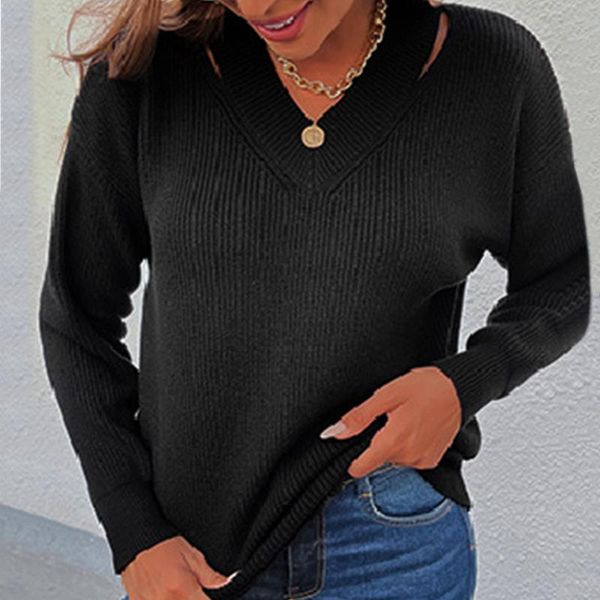 

women's sweaters autumn winter sweater v-neck knitted pullovers long sleeve female solid color fashion blouse, White;black