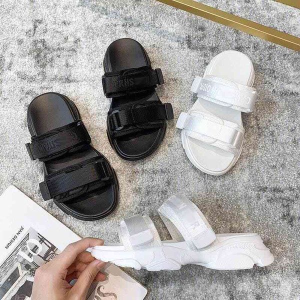 

d father slippers women new thick soled high embroidery sports leisure wear muffin beach sandals, Black