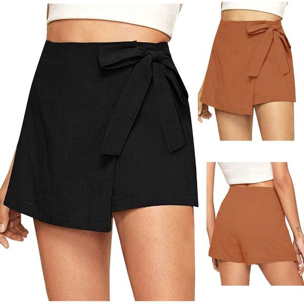 

women's shorts four seasons fashion casual high-waisted trousers with belt cotton linen mini ladies pantalones, White;black