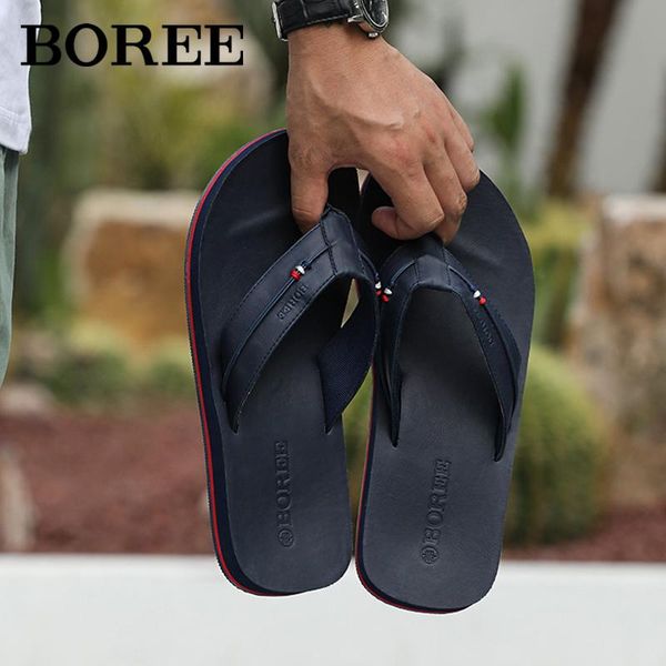 

luxury leather flip flops men slippers summer soft comfortable black brown antislip beach sandals flat men casual shoes footwear