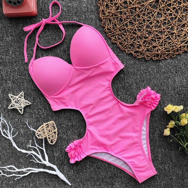 

one-piece suits push up solid one piece monokinis summer women swimsuits bandage padded brazil style hollow beachwear bodysuits bathing