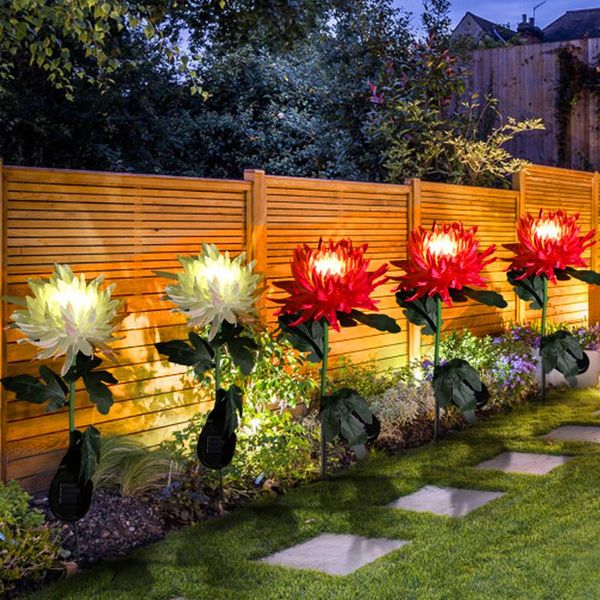 

solar lamps 2pcs led light artificial chrysanthemum simulation flower outdoor waterproof garden lawn stakes yard art for home