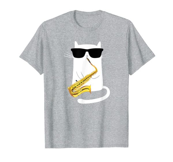 

funny cat wearing sunglasses playing saxophone t-shirt, White;black