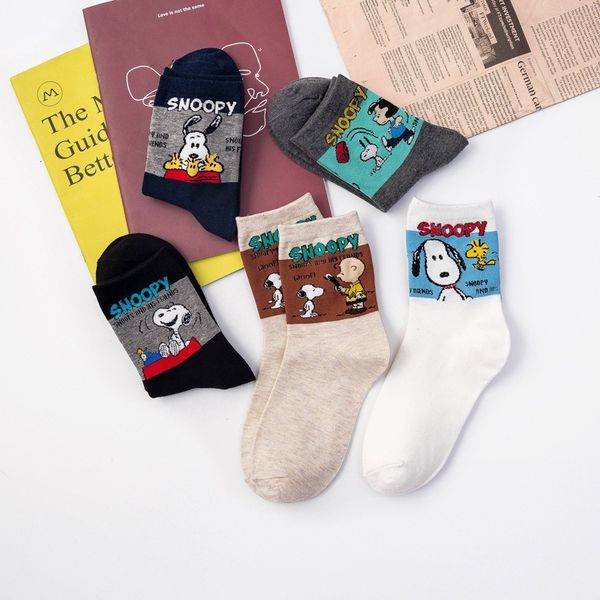 

socks cute puppy cotton women's middle tube with cartoon student, Black;white
