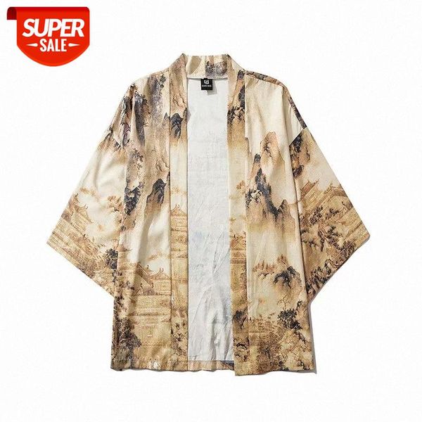 

japanese retro feng shui painting robe male loose three-quarter sleeve shirt jacket chinese style kimono female #ty4o, White;black