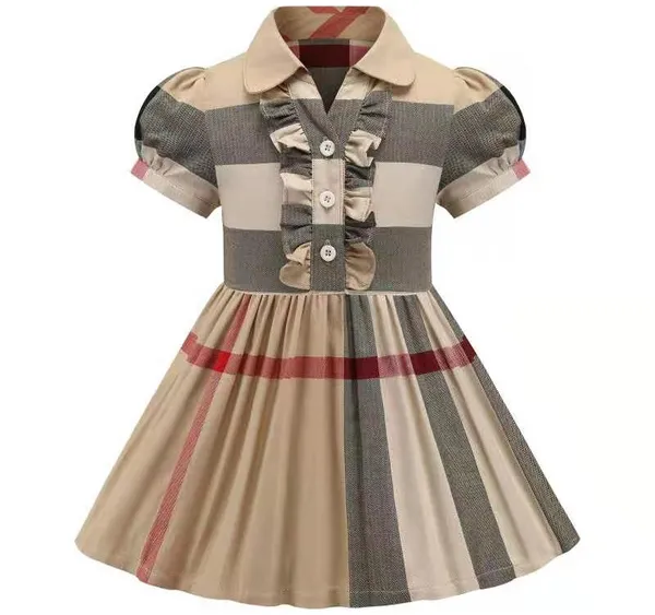 2022 neue Baby Mädchen Kleid Frühling Herbst Kinder Langarm Plaid Kleid Baumwolle Kinder Bogen Röcke Kleidung