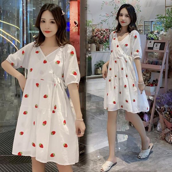

maternity dresses 727# dress summer v neck white cotton short sleeves loose stylish pregnant women mom