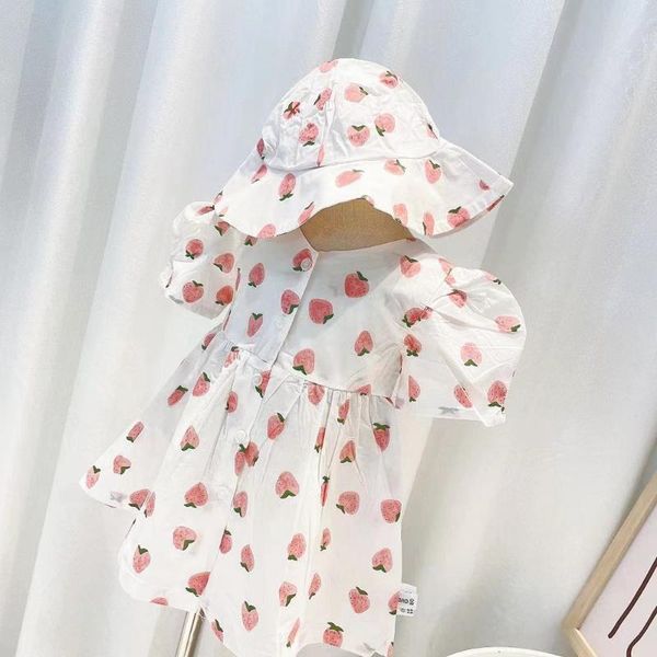 

summer outfits girls kids princess dress short sleeve children baby strawberry printed sweet dresses vestidos s12556 girl's, Red;yellow
