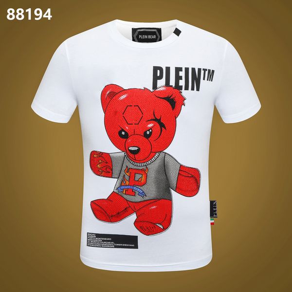 

plein bear t shirt mens designer tshirts brand clothing rhinestone skull men t-shirts classical hip hop streetwear tshirt casual tees pb 113, White;black