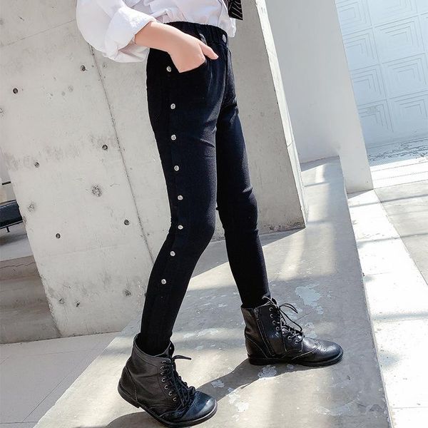 

girls jeans 2021 spring and autumn slim feet pants foreign hair edge pencil 3-12y, Blue