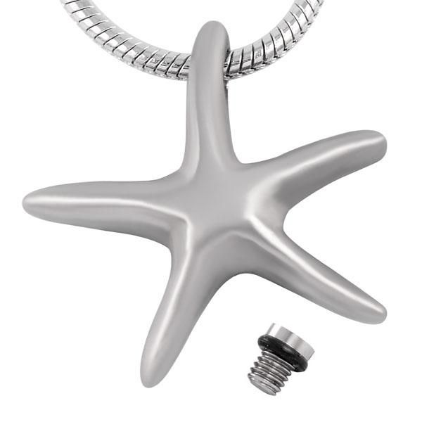 

pendant necklaces lkj8674 starfish cremation urn - stainless steel beach memorial charm for lover sea star, Silver