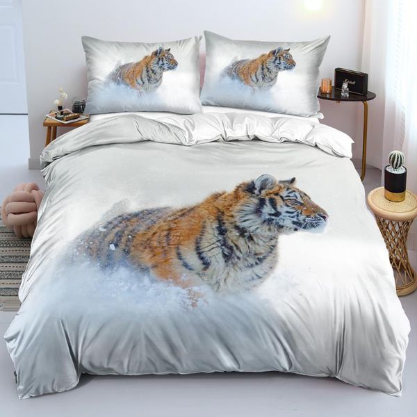 

bedding sets tiger bed linen 3d custom design animal duvet cover pillow cases 203*230cm full twin double single size white bedclothes
