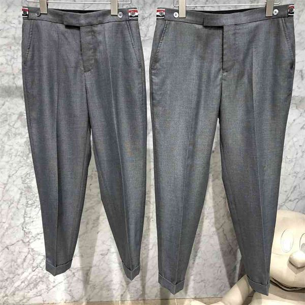

21ss tb style new wool three color ribbon nine point trousers spring autumn lovers slim fit and leisure, Black