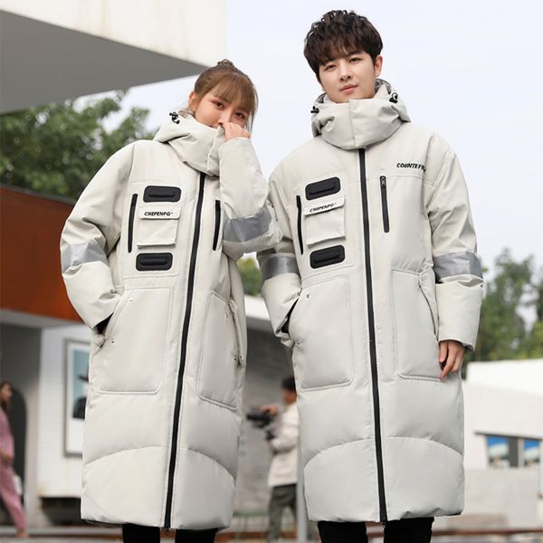 

duck feather et, hoodie large pocket, loose, lengthened and thickened coat, fashion trend, winter couple model, 2021, 90%, Black