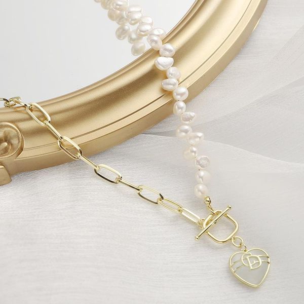 

pendant necklaces simple asymmetric natural pearl clavicle chain fashion love cat eye necklace female creative ot buckle item, Silver