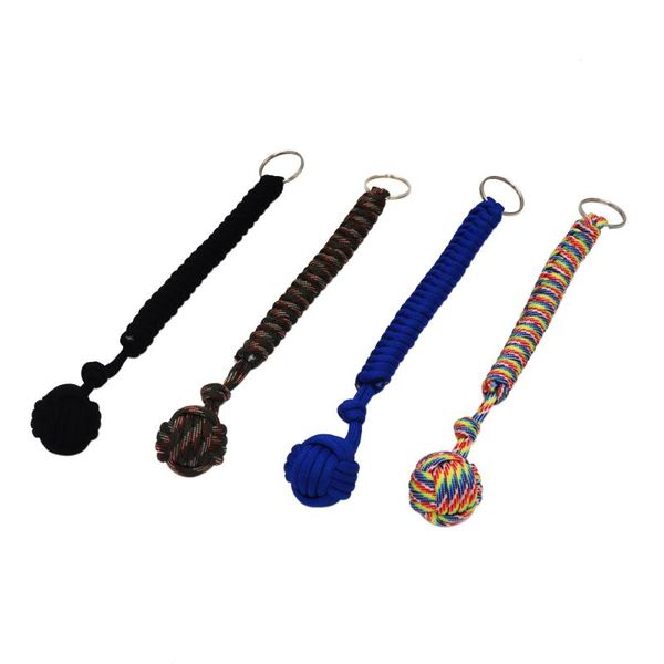 

20cm paracord parachute lanyard cord rope monkey fist knot keychain key ring with metal ball outdoor gadgets