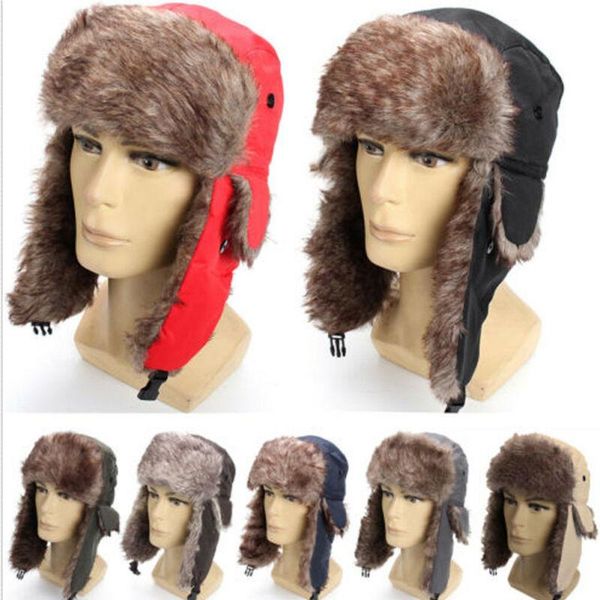 

berets 2021 brand trapper bomber winter warm russian trooper ear flaps ski hat men women cap hats, Blue;gray