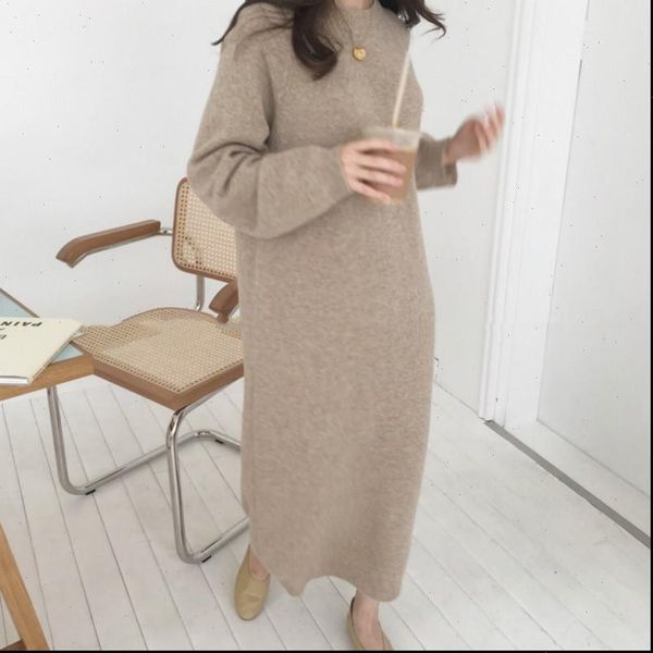 

autumn winter long knitted sweater womens dress pullover sleeve straight oversized round collar, Black;gray