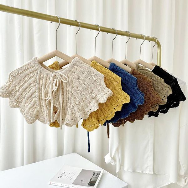 

bow ties winter solid color fake collar shawl for women blouse shoulders false cape female knitted neck guard scarves, Black;gray