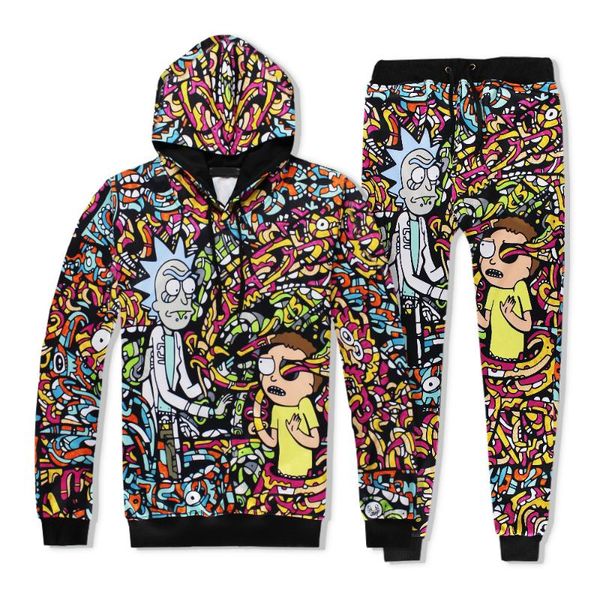 

men's tracksuits brand cartoon printed suit 3d print hoodies sweatshirt tracksuit set pants 2 piece men winter autumn clothing, Gray