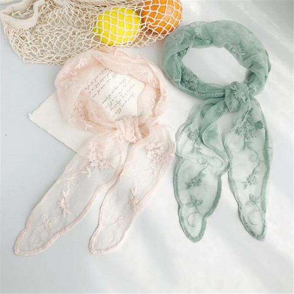 

scarves 2021 hijab scarf women bandana silk foulard femme hair versatile lace flower sweet triangular small, Blue;gray