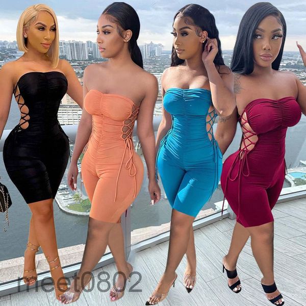 

women's jumpsuits & 2021 jumpsuit designer fashion casual pleated bra strap one-piece solid color bandage breast wrap shorts rompers, Black;white