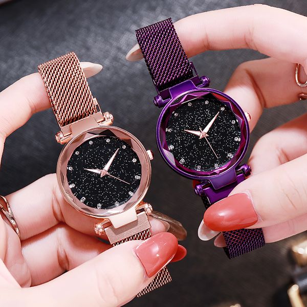 

ladies magnetic starry sky clock luxury women wristwatches watches fashion diamond female quartz wristwatches relogio feminino zegarek damsk, Slivery;brown