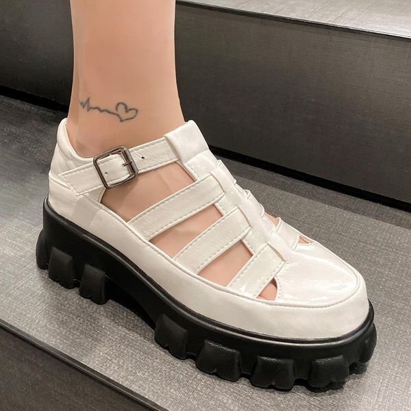 

boots thick-soled comfortable and breathable summer women's sponge cake-sole hollow flat-bottomed cool, Black