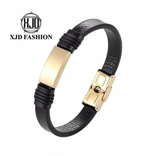 

cuff style men jewelry black leather elbow fittings stainless steel bracelet for fashion bangles gifts, White