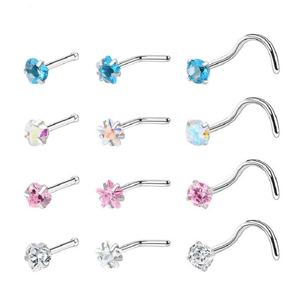 

20g nose rings 316l stainless steel zirconia screw studs for women men body piercing jewelry3316942, Silver