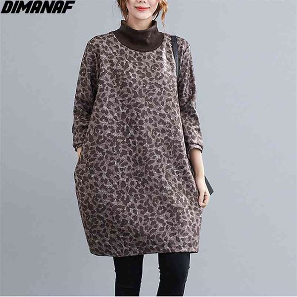 

plus size women hoodies sweatshirt turtleneck leopard print winter pullover casual style cotton autumn 210531, Black