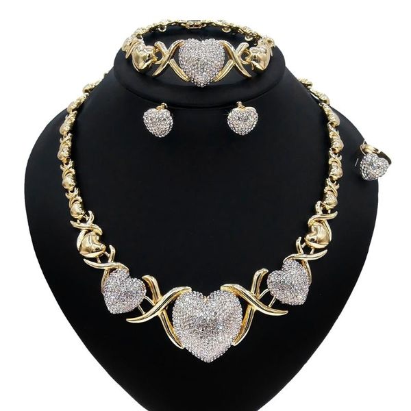 

yulaili big i love you heart hug and kiss fashion jewelry sets high-end crystal diamond pretty set c0001 earrings & necklace, Silver