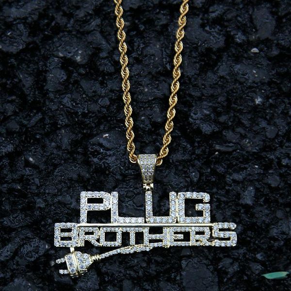 

pendant necklaces micro paved + cubic zirconia bling out plug brothers pendants for men hip hop rapper jewelry gold color, Silver