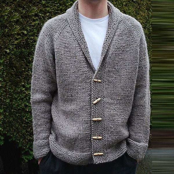 

men's cardigan knitted solid color stylish vintage style long sleeve sweater cardigans v neck fall winter gray p6lr#, White;black