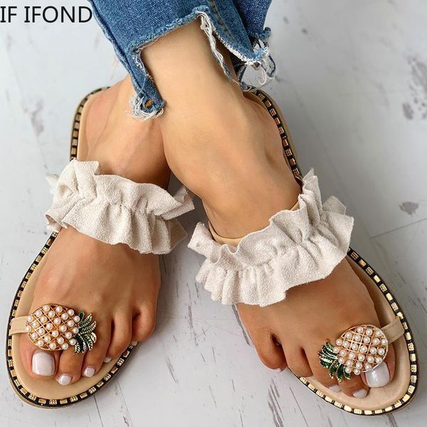 

slippers if ifond women summer casual flip flops pearl pineapple woman flat shoes plus size comfortable female beach sandals, Black