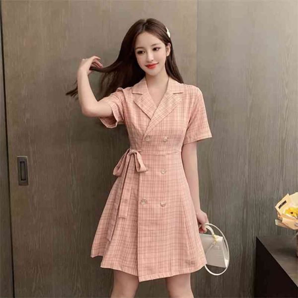 

women's dresses plaid summer button bow mini french suit notched dress temperament simple design woman plus size ls374 210506, Black;gray