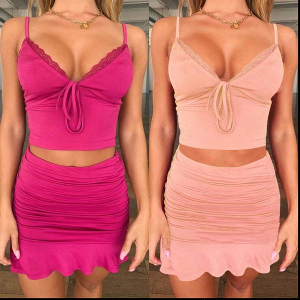 

fashion sets ruffles summer womens tracksuits 2 piece set crop short package hip skirt two skirts female women, Gray