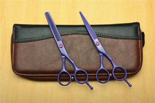 

hair scissors 2pcs customized brand logo 5.5'' purple professional human hairdressing cutting shears + thinning c1013