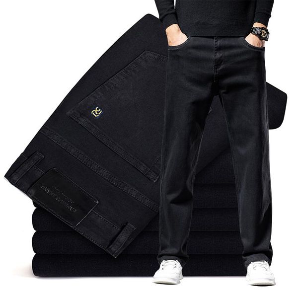 

men's jeans autumn plus size 40 42 44 pure black straight-leg business casual cotton stretch denim pants male brand, Blue