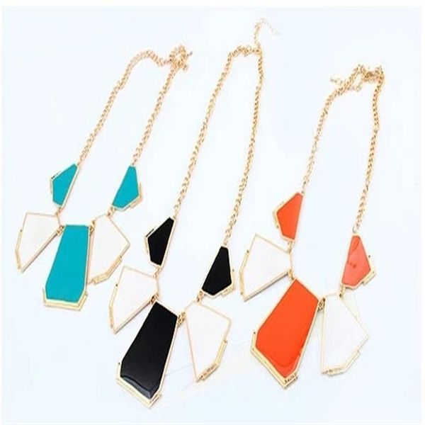 

pendant necklaces 1pcs fashion gold color chain geometric pattern enamel collar bib necklace for women party wedding jewelry gifts, Silver