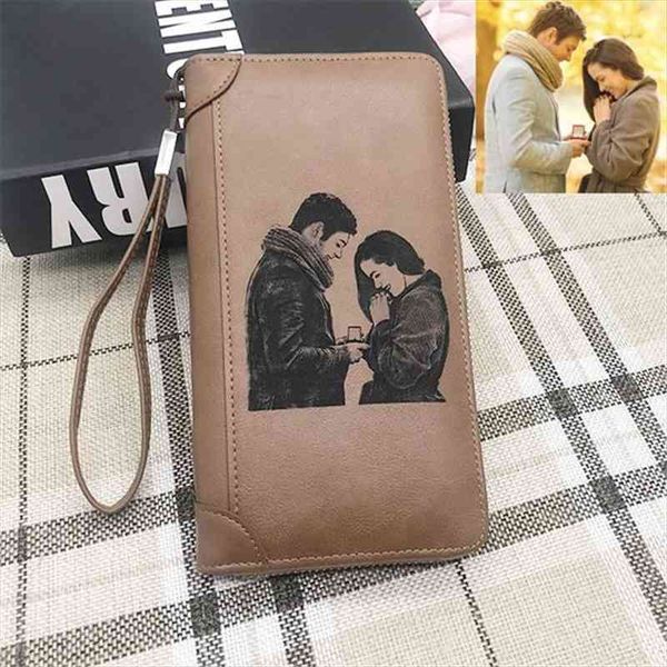 

personalized women men pu leather zipper wallet with wristlet custom engraved p picture text wallets money bag, Red;black